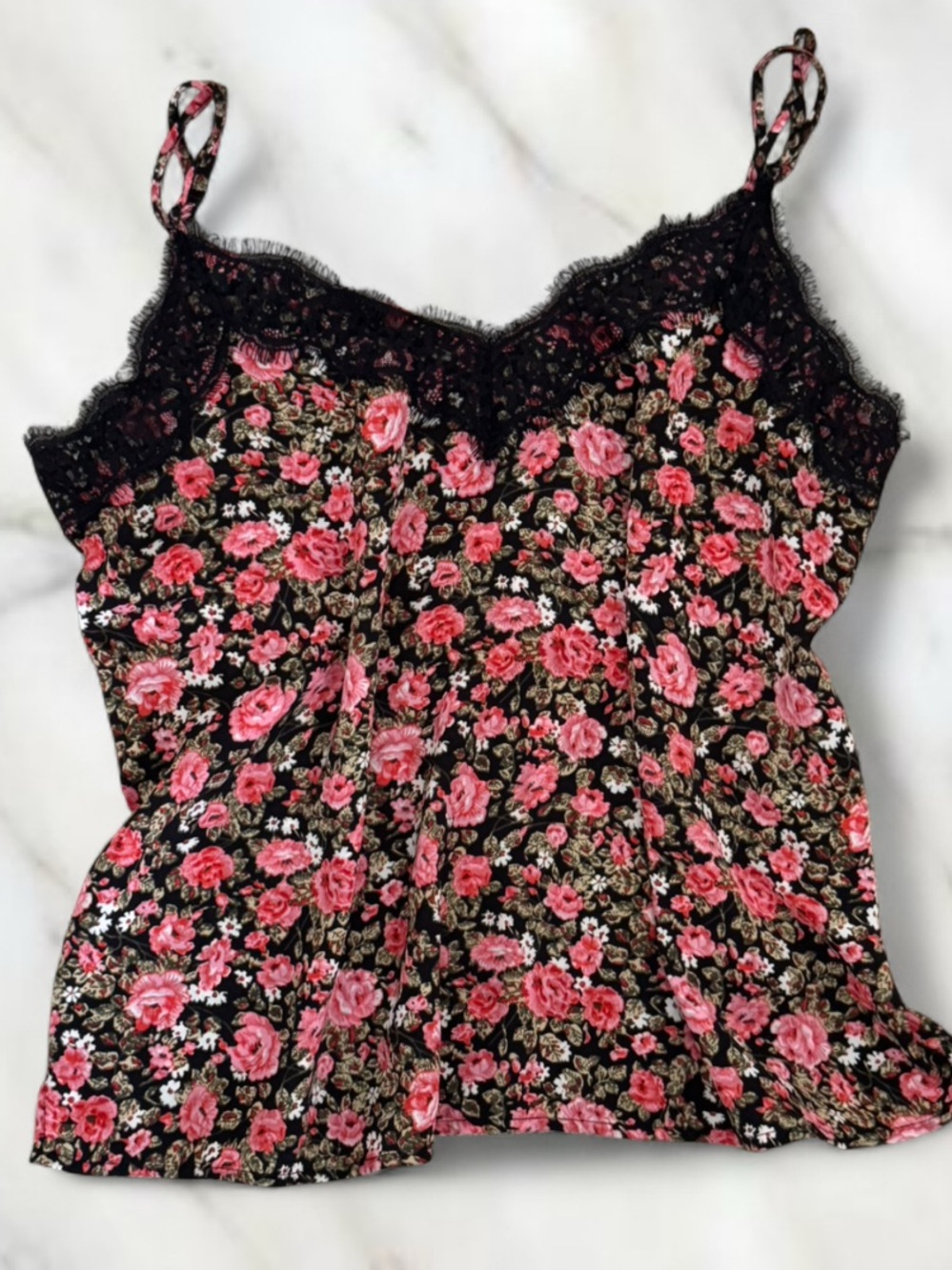 BP floral lace cami tank top pink & black - size S